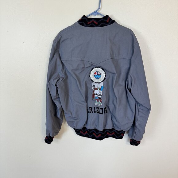 Vintage Mens Grey Arizona Bomber Jacket Canvas Embroidered Kachina XL - Picture 11 of 11